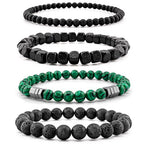 Men’s Hematite Bracelet Set Boho Multi - Tiger Eye/Matte Agate/Lava Rock Gifts for Birthday/Anniversary/Christmas - color: F08 Malachite