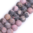 GEM-Inside 12mm Natural Stone Black Rhodonite Frosted Matte Unpolished Round Beads for Jewelry Making Strand 15 inch - color: Black Rhodonite, size: 12mm