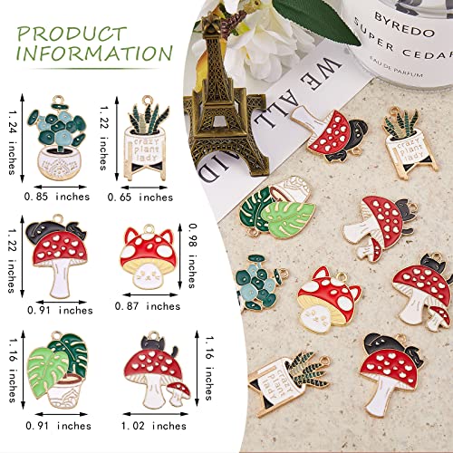 24 Pieces Mushroom Enamel Charm Pendant Plants Alloy Enamel Charm Mixed Shape Pendant for Jewelry Necklace Bracelet Earring Making Crafts