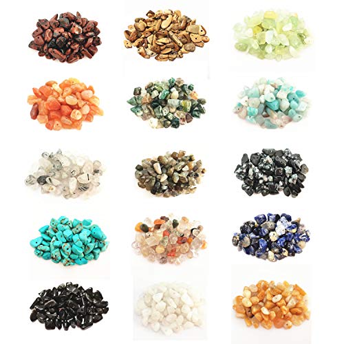 Gemstone Chip Beads DIY Jewelry Making, Healing Engry Crystals Polishing Crushed Irregular Shaped Beads with Box (15 Materials B) - color: 15 Materials B