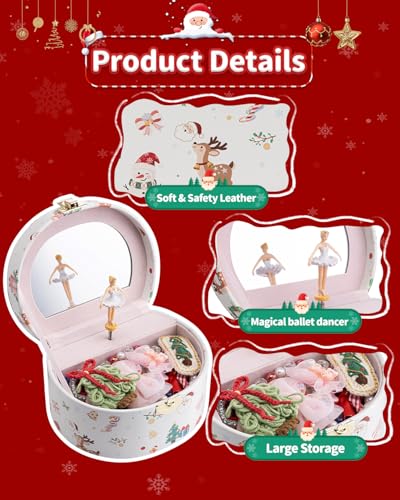 VLANDO Gifts for Girl, Musical Jewelry Box for Girls, Small Kid Music Box with Ballerina, Gifts for Christmas Girls Kids - Christmas White - color: E.Christmas White