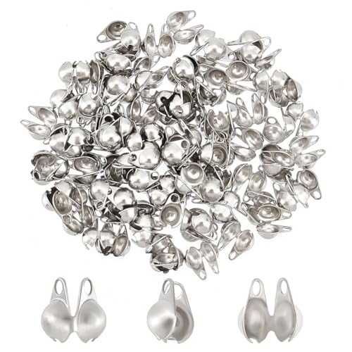 PH PandaHall 100pcs Stainless Steel Cord Ends Open Clamshell Crimp Bead Tips Knot Covers End Caps Jewelry Findings for Bracelet Necklace Making DIY - color: Stainless Steel Color
