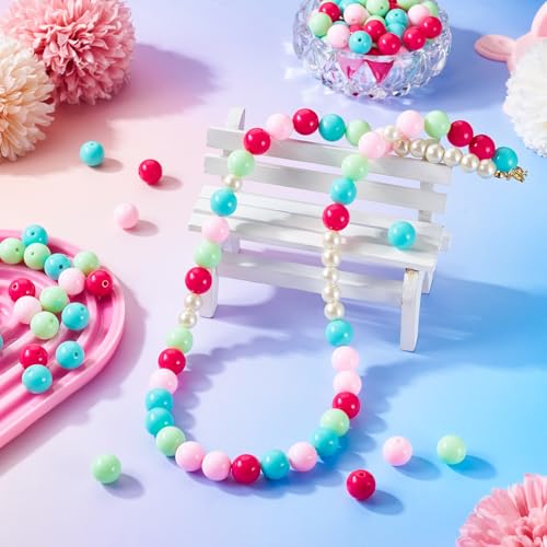 100 Pcs 11.5-12mm Bubblegum Beads Opaque Acrylic Chunky Loose Spacer Round Focal Beads for Jewelry Making Bracelet Necklace Keychain Craft Art Making,Hole:1.8mm,Pink and Green - color: Pink and Green