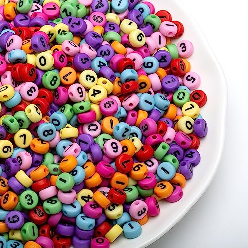 1000pcs Acrylic Number Beads 0-9 Round Mixed Beads 4x7mm for Jewelry Making, DIY Bracelets, Necklaces, Key Chains (Colorful/Black) - color: Colorful-Black