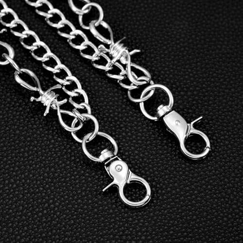 Layered Punk Pants Chain for Men Women, Gothic Hip Hop Jean Chain Wallet Chain Biker Trouser Chain, Goth Emo Fashion Keychain Accessories - color: 2L-Silver Barbed