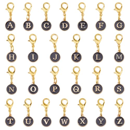 SUPERFINDINGS 52Pcs 26 Styles Clip on Charms 26 Letter Zipper Pulls Initials Letter Alloy A to Z Alphabet Charm with Lobster Clasp Black/White Decorations for Keychain Purse Backpack Ornament - color: Black