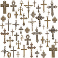 stino 100 Gram Metal Charms for Jewelry Making, Silver & Gold Plated, Bulk Pack for Bracelets, Necklaces, Crafts - color: Cross Bronze
