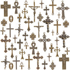 stino 100 Gram Metal Charms for Jewelry Making, Silver & Gold Plated, Bulk Pack for Bracelets, Necklaces, Crafts - color: Cross Bronze