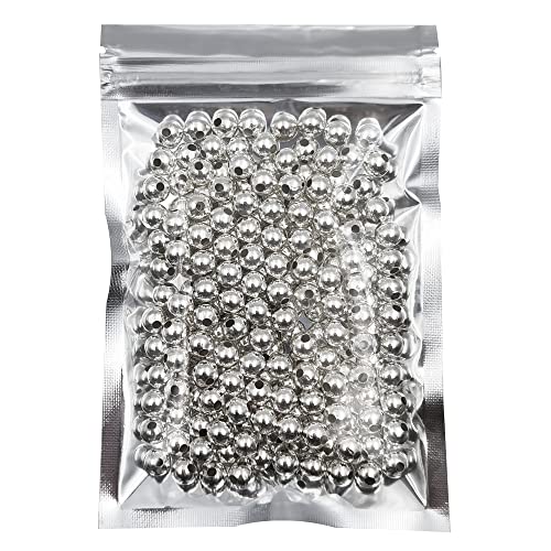 200 Pieces 8mm Silver Iron Metal Spacer Bead Round Loose Beads - size: 8mm