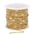 33FT 18K Gold Plated Curb Chains Bulk, 2mm Stainless Steel Flat Satellite Curb Link Chains Roll for Jewelry Making - color: Gold long embossed
