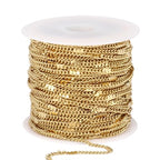 33FT 18K Gold Plated Curb Chains Bulk, 2mm Stainless Steel Flat Satellite Curb Link Chains Roll for Jewelry Making - color: Gold long embossed