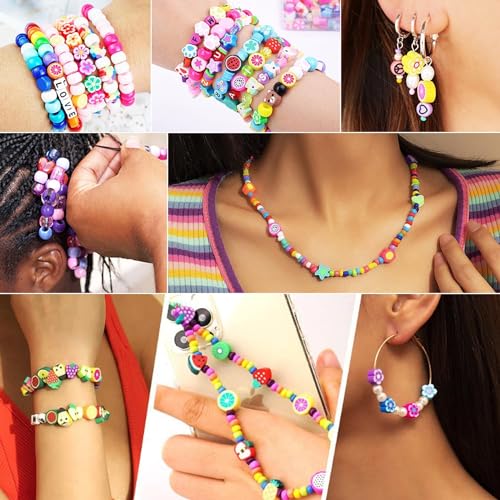 650pcs Polymer Clay Beads Bracelet Making Kit, Gold Beads Clay Bead Charms for Jewelry Making DIY Bracelet, Necklace, Earring Making, Cute Fun Bead Charms Arts Crafts DIY Gifts - color: Color cartoon