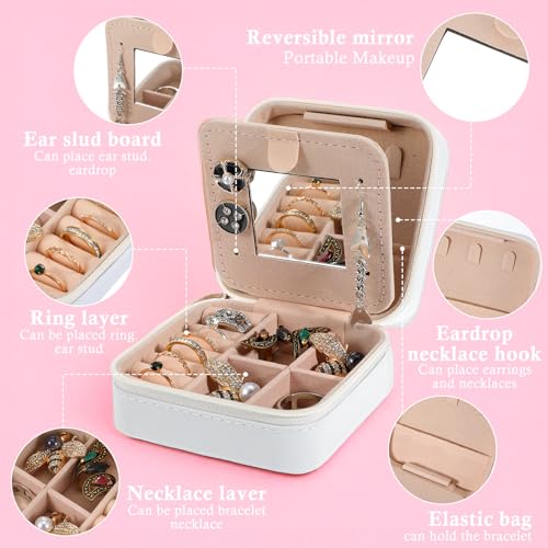 6Pcs PU Leather Small Travel Jewelry Case Organizer Storage, Bridesmaid Gifts Jewelry Box with Mirror for Women Girls
