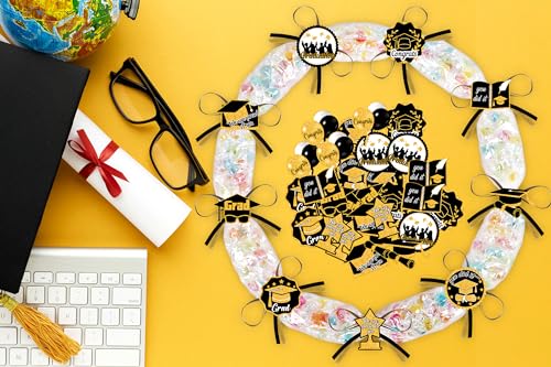 28PCS Black and Gold Graduation Decorations 2026 Candy Leis Making Kit - Hawaiian Congrats Grad Necklaces Party Supplies (Assembly Needed, Candy not Included)