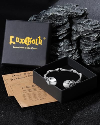 Stainless Steel Cuff Bracelet,Retro Gothic Punk Biker Cool Open Adjustable Cuff Bangle Bracelets Jewelry for Men Silver - style: Skull Bone