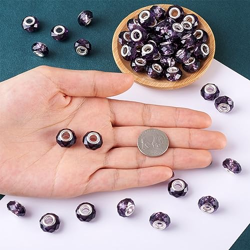 100pcs 14mm Large Hole Glass Beads Dark Violet European Lampwork Loose Spacer Beads for Christmas DIY Craft Snake Chains Charms Bracelet Necklace Earring Making Hole: 5mm - color: Dark Violet