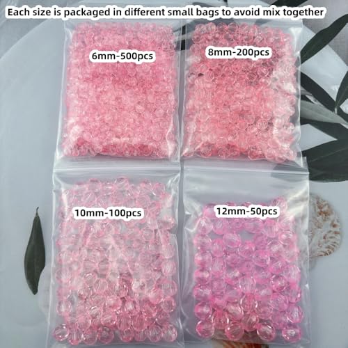850pcs Acrylic Round Faceted Beads 6mm 8mm 10mm 12mm Faceted Round Spacer Beads for Bracelets Necklace Earring DIY Jewelry Making Craft(Pink) - color: Pink