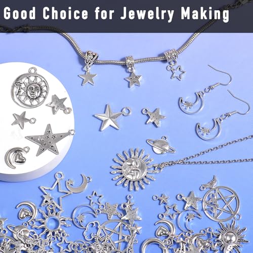 stino 100 Gram Metal Charms for Jewelry Making, Silver & Gold Plated, Bulk Pack for Bracelets, Necklaces, Crafts - color: Celestial Silver