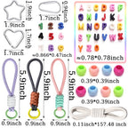 Mixed Color Big Hole Acrylic Number Letter Beads for Keychain Making Kit, 3D Letter Key Chain Making Kit with A~Z Alphabet Letters / 0~9 Numders/Round Beads/Wrist Straps/Carabiners/Cotton Rope