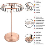 BELLE VOUS Copper Metal Rotating Jewellery Holder Display Stand (23 Hooks) - H34.8 x W20.5cm / 13.70 x 8.07 Inches - Hanging Organiser Tower Rack - Storage for Necklaces & Bracelets, Rings & Earrings