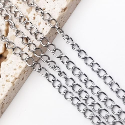 INSPIRELLE 30 Foot Stainless Steel Curb Chains 3mm Tarnish Resistant Extender Chain for Bracelet Necklace Jewelry Making - color: Natural Color - 30 Foot