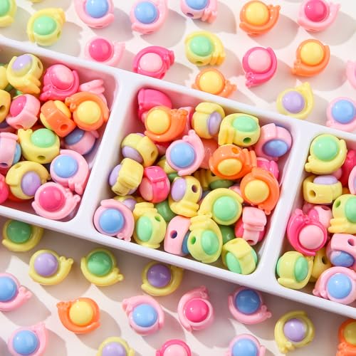 150pcs Acrylic Beads Colorful Animal Beads Rainbow Snail Beads for Jewelry Making Handmade DIY Bracelet, Charms Keychain Craft Supplies (Rainbow Snail) - color: rainbow snail