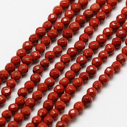 LiQunSweet 130 Pcs 3mm Natural Red Jasper Bead Strands Faceted Round Small Loose Crystal Gemstone Bead Spacer for Jewelry Necklace Bracelet Charms - color: Natural Red Jasper Bead_3mm