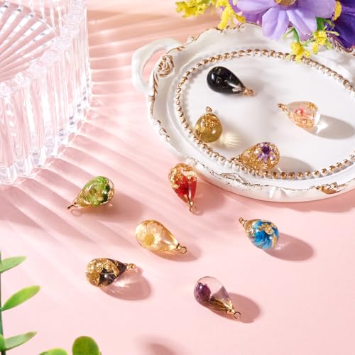 10Pcs Resin Dried Flower Teardrop Charms Transparent Natural Dried Flower Water Drop Pendants Floral Dangle Charms for DIY Earring Necklace Bracelet Jewelry Making