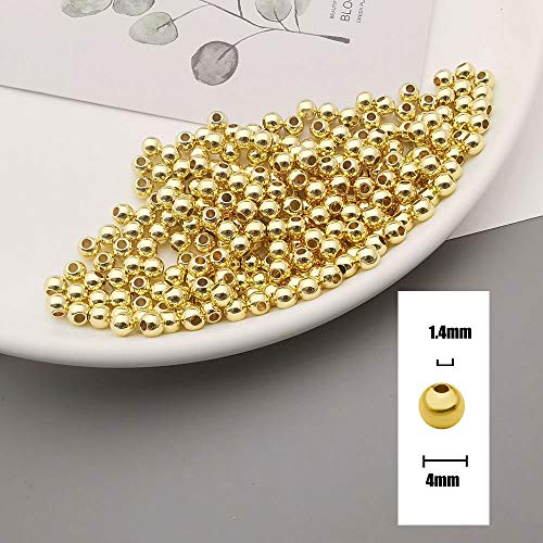 200pcs Gold Smooth Round Spacer Beads - Gold Plated Brass, Tarnish Resistant, Seamless Loose Connector Beads for DIY Bracelet Jewelry Making (4mm/0.16 inch) - color: 4mm/0.16 inch (Gold)