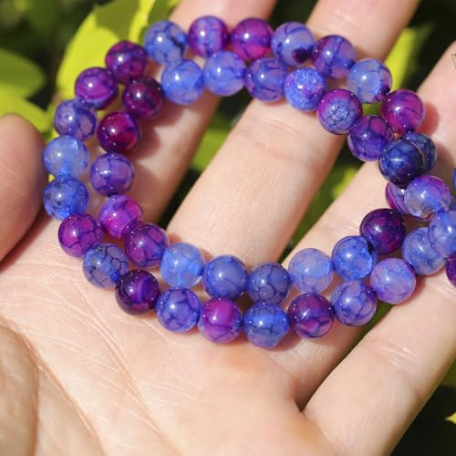 Natural Stone Beads 8mm Polished Round Smooth Gemstone Beads for Jewelry Making Supplies 15 Inch(45 Beads) (Blue and Purple Dual-Coloured Dragon Pattern) - color: Blue and purple dual-coloured dragon pattern-45pcs