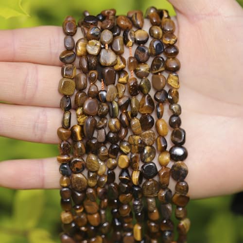 Natural Stone Beads 6-8mm Tiger Eye Oval Irregular Freeform Tumbled Loose Gemstone Beads for Jewelry Making 15 Inch Strand 50-55 Pcs - color: Tiger's Eye-1 strand15”-approx. 55 beads