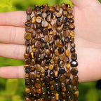 Natural Stone Beads 6-8mm Tiger Eye Oval Irregular Freeform Tumbled Loose Gemstone Beads for Jewelry Making 15 Inch Strand 50-55 Pcs - color: Tiger's Eye-1 strand15”-approx. 55 beads