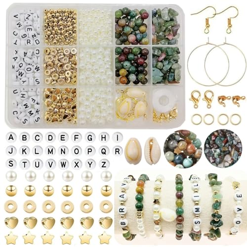 Basigeese Jewelry Making Supplies Kit Natural Stone Beads for Irregular Gemstone Beading with for DIY Craft Bracelet Necklace Earrings for Adults (Indian Agate) - color: Indian Agate