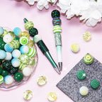 48 Pcs 20mm Beads for Pens Rhinestone Bubblegum Bead Green Crystal Acrylic Round Chunky Bead Sparkly Craft Large Balls Beads for Pen Beadable Keychain Bracelet Necklace DIY Jewelry Making Supplies - color: Green