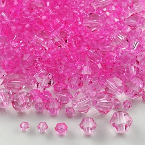 1310pcs Bicone Crystal Glass Beads 2mm 3mm 4mm 6mm 8mm Faceted Crystal Spacer Beads for Bracelets Necklace Pendants Earrings DIY Jewelry Craft Making(Pink) - color: Pink