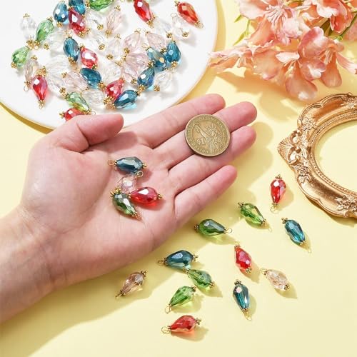 Ipotkitt 100 Pcs Colorful Glass Water Drop Charms Faceted Crystal Teardrop Bead Charms Drop Shaped Dangle Charms for DIY Earrings Necklace Jewelry Making - color: 100pcs-Big Drop Charms-20~21mm