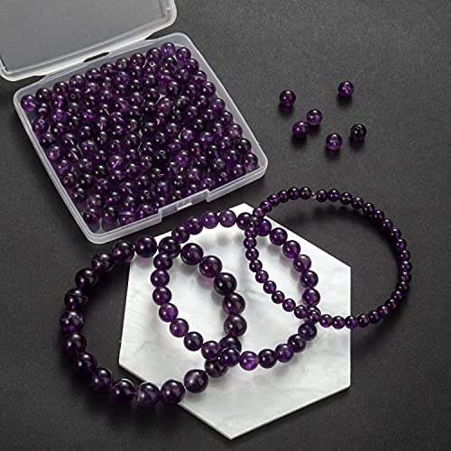 100Pcs Natural Stone Beads 6mm Amethyst Round Gemstone Loose Beads with Elastic Bracelet String for Bracelets Necklace Jewelry Making - color: Amethyst, size: 6mm