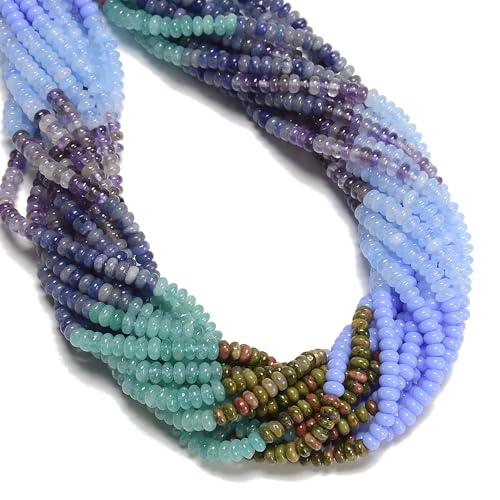 07 Multi-Color Gemstone Loose Beads, 2x4mm Smooth Rondelle Amethyst & Blue Aventurine Abacus Spacer Beads for Jewelry Making Craft DIY 15.5'' Strand Unakite, Dyed Jade Stones for Necklace, 1 Strd/Pack - color: Multi-Color#7, size: 2x4mm