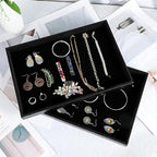 Velvet Jewelry Trays 4 Pcs Black Stackable Jewelry Organizer Trays for Earring Necklace Bracelet Ring Jewelries Storage Display Case - color: Black-4pcs
