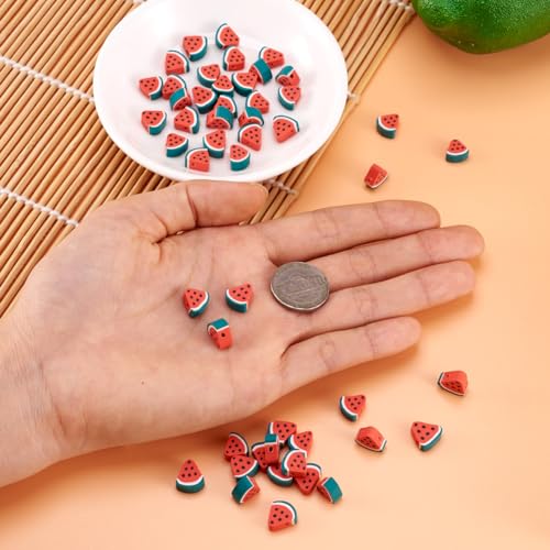 50PCS Handmade Polymer Clay Beads Watermelon Slice Loose Beads Fruit Theme Spacer Beads for DIY Bracelet Necklace Earring Charm Jewelry Making Hole 1.8mm - color: Watermelon Slice