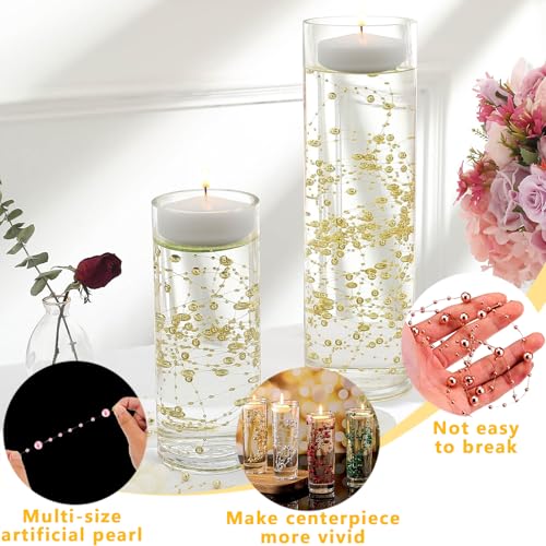 100 PCS Artificial Floating Beads for Centerpieces Vases, Gold 8+3mm String Beads for Wedding Party Faux Pearl String for Decorating, String Pearls for Crafts Vase Filler - color: Brightgold, size: 8+3mm(100pcs)