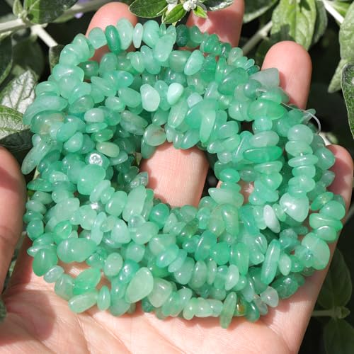 400pcs Natural Chip Stone Beads for Jewelry Making Green Aventurine 5-8mm Irregular Gemstones Healing Crystal Loose Rocks Bead Hole Drilled for Ring Earrings Necklace Bracelet Making DIY Art Crafts - color: Green aventurine (2 Strands-62")