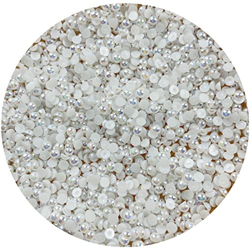 2000pcs 3mm Half Pearl for Crafts Flatback Round Half Pearl Beads for Jewelry Making Nail Art Scrapbook Craft Wedding Dress Decoration(White AB) - color: White AB, size: 3mm