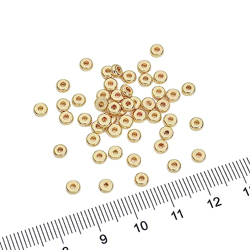 BEADIA 14K Gold Plated Disk Spacer Beads 4x1.5mm 50pcs for Jewelry Making Findings Non Tarnish - color: 14K Gold, size: 4x1.5mm Disk