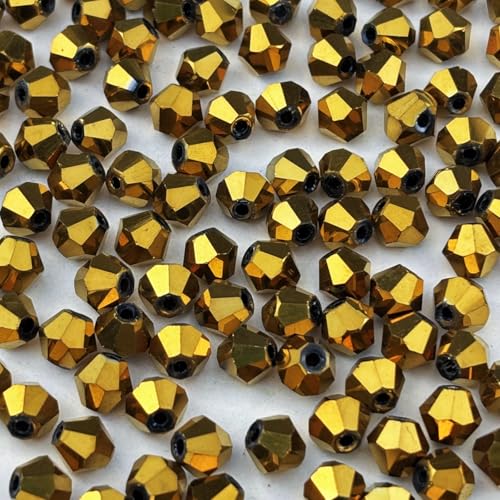 500pcs 3mm Bicone Glass Crystal Beads for Jewelry Making, Faceted Bicone Glass Spacer Beads for Bracelet Earring Necklace DIY Craft(Gold) - color: Gold, size: 3mm