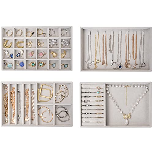 ProCase Stackable Jewelry Organizer Trays for Drawers, Jewelry Drawer Inserts Container Display Case Storage for Earring Necklace Rings Bracelet with Removable Dividers -Grey, 4 Layers - color: Grey, size: 4 Layers