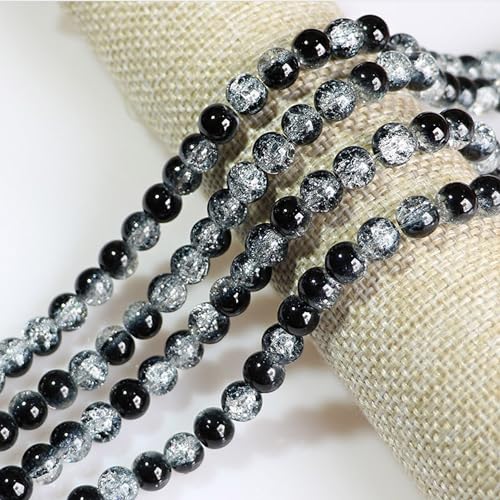 200pcs Crackle Glass Beads, 8mm Crystal Glass Beads for Jewelry Making, Round Spacer Beads, Crafts Crystal Beads Bulk Loose Beads for DIY Craft Earring Necklace Bracelet Jewelry Black - color: Black, size: 8mm