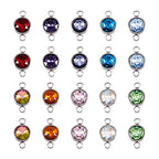 Pandahall 20pcs Mixed Color Glass Gemstone Pendants Flat Round Glass Links Charms with Double 304 Stainless Steel Bail Connectors for Bracelet Jewelry Making (Silver)