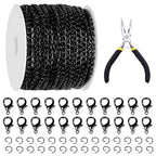 Glarks 102Pcs 30 Feet Jewelry Chains Set Black Cable Link Chains Link Rolls Bulk Twisted Links Chain Necklace Jewelry Making Chains with Lobster Clasps and Jump Rings for Necklace Jewelry Making - color: Black