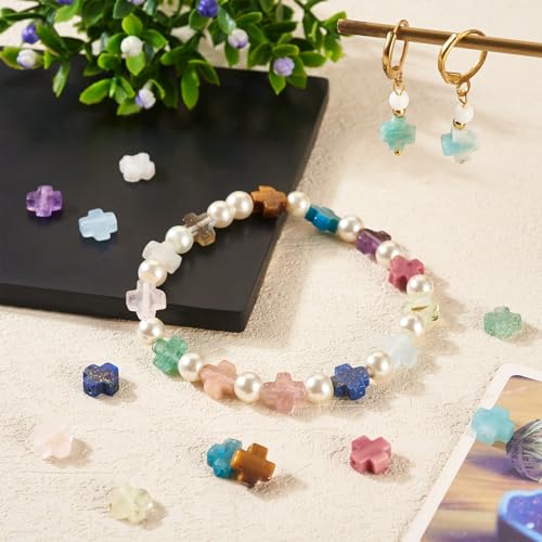 Beadthoven 15pcs Gemstone Cross Beads Mini Small Easter Cross Stone Spacers 8mm Healing Crystal Jesus Crucifix Faith Crosses for Jewelry Making Necklace Bracelet Easter Beads DIY Crafts Supplies - color: Mixed Crosses